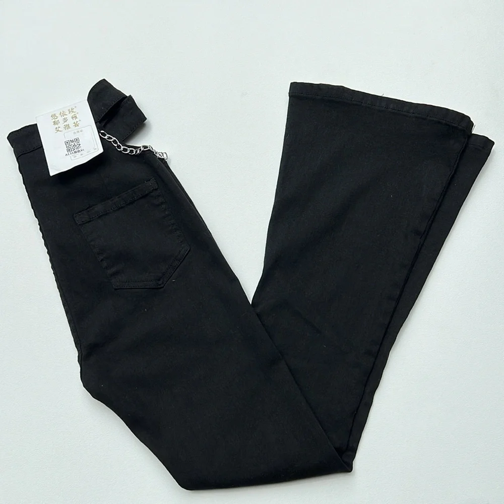 NWT women’s jeans cut out chain flare dark edgy steampunk festival‎ black